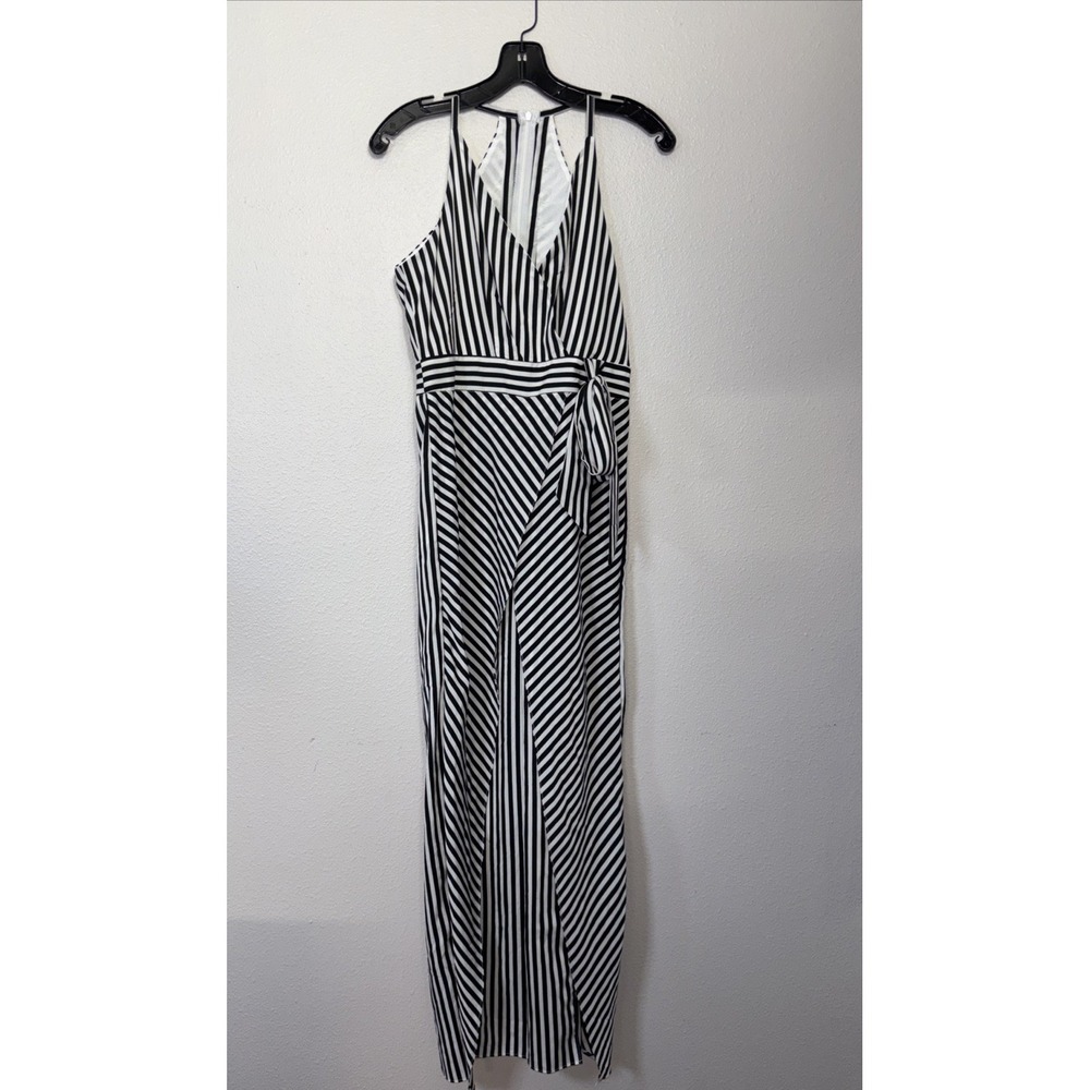 New Ontwelfth Striped Pantsuit Romper Women's Small Black White Belted Wide Leg